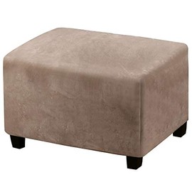 PrinceDeco Real Velvet Plush Ottoman Cover for Living Room Folding Storage Stool Furniture Protector Soft Rectangle Slipcover with Elastic Bottom(Large, Taupe)