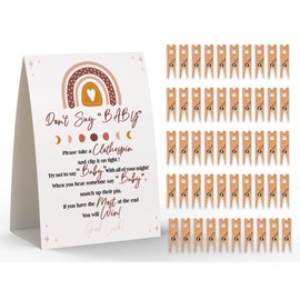 Don't Say Baby Sign, Baby Shower Clothespin Game, Includes a 5x7 Standing Sign and 50 Mini Natural Clothespins - Toctose051