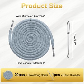 sourcing map 20pcs Drawstring Cords 51" Replacement Drawstring Hoodie String Sewing Tool with Easy Threader for Hoodie Sweatpants Jackets Pants Hats Coats Bags, Bright Gray