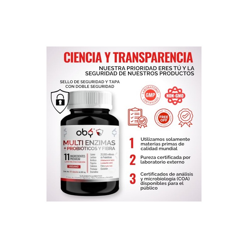 Oby Multi Enzimas Digestivas Probióticos Tipos Bifidobacterium Lactobacilos Fibra Psyllium
