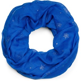 styleBREAKER Ladies Loop Scarf with Glitter Snowflake Print, Soft Tubular Scarf Unicoloured, Shawl 01017064, Colour:Royal Blue