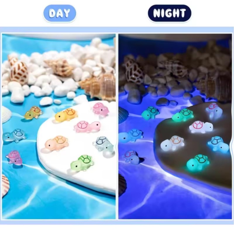 200 Pcs Luminous Mini Turtles with Storage Box,Tiny Re/sin Animals