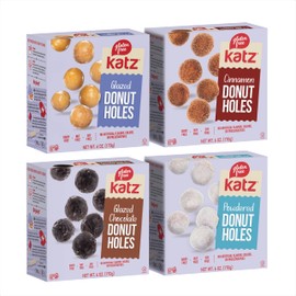 Katz Gluten Free Snacks Donut Holes Variety Pack: Powdered, Glazed, Glazed Chocolate, and Cinnamon. Free of Dairy, Soy, Tree Nuts, and Peanuts, Kosher (4pk)