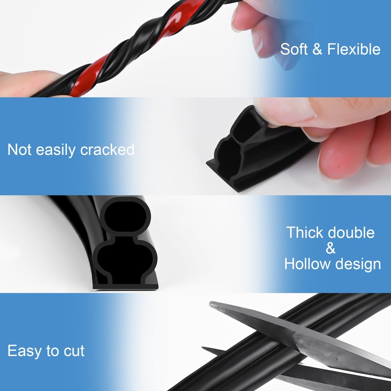 Extra Thick D-Shape Door Seal Strip (Black, 32.8FT)