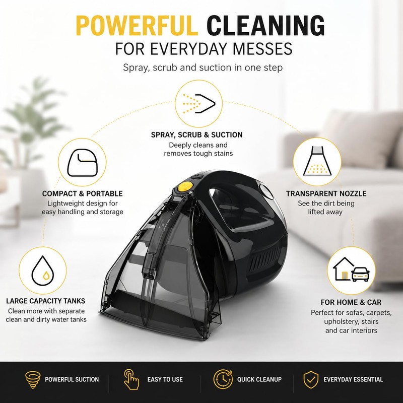 Cleanedition Portable Carpet Cleaner, Handheld Upholstery Spot Cleaner