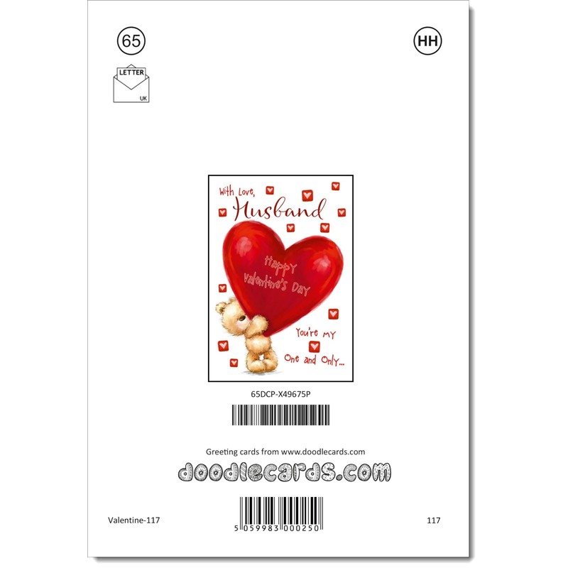 doodlecards Husband Valentine's Day Card Teddy and Giant Love Heart