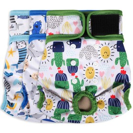 Grecle Washable Female Dog Diapers - Premium Reusable Diapers for Doggie in Heat - Highly Absorbent Dog Diapers Female for Pet Incontinence with Adjustable Snaps (Cactus，S)