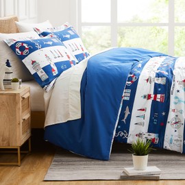 Southshore Fine Living, Inc. Oversized Comforter Bedding Set Down Alternative All-Season Warmth, Soft Bohemian Paisley Bedspread 3-Piece and 2 Matching Shams, Blue, Full/Queen