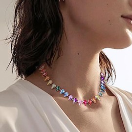 Colorful Crystal Necklace for Women Rhinestone Choker Necklace Green Necklace Sparkly Crystal Choker Statement Prom Neck Jewelry for Girls Mom Bridal (Colorful)