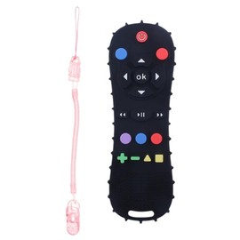 VERALY.MX | Mordederas para Bebe 0 a 7 meses Tipo Control Remoto, Chupón para Fruta, Chupón Silicona con Estuche Lavable, Alivia el Dolor de Denticion, Incluye Cordón Sujeta Chupón (Control Negro)