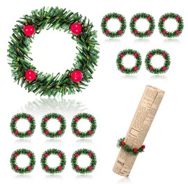 Christmas Napkin Rings Set of 12, Xmas Wreath Napkin, Small Artificial Holly Berry Holiday Napkin Rings for Christmas Holiday Table Banquet Decorations Dinner Party