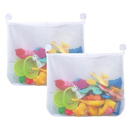 2 PCS Large Bath Toy Storage Mesh Net Bag with Strong Suction Cups for Baby Bath Toys, 45x35cm Dacron Toy Organizer Net for Bathroom and Bedroom Accessories, Keep Your Space Neat and Tidy