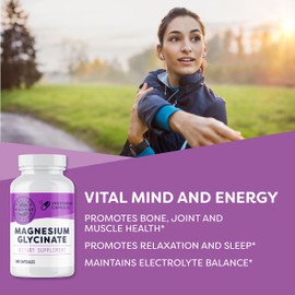 Vimergy Magnesium Glycinate – Stress Support – Chelated to Avoid Tummy Upset*– Promotes Heart Health & Energy*– Kosher, Vegan Gluten-Free – 180 Caps