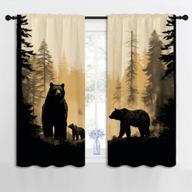 BAIGEZHU Rustic Cabin Bear Boy Girls Blackout Curtains,Woodland Hunting Country Wildlife Animal Family, 2 Panel Rod Pocket Thermal Insulated Drapes for Bedroom, Living, Kids Teen Room Deco 42x63 inch
