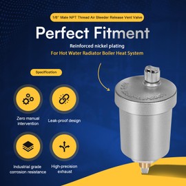 Automatic Float Valve, 400-4 1/8-Inch Male NPT Thread Air Bleeder Release Vent Valve with Nickel Plated for Heavy-Duty, Automatic Air Vent with Male Thread for Hot Water Radiator Boiler Heat System
