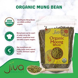 Jiva Organics Organic Mung Beans Whole 4 LB LARGE Bag - Green Moong Bean