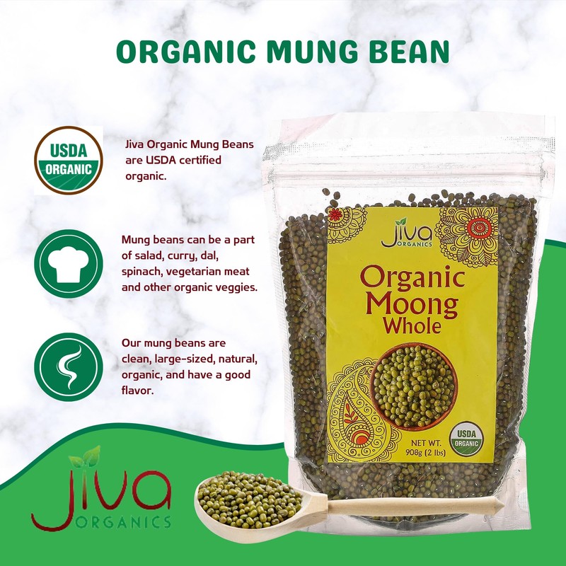 Jiva Organics Organic Mung Beans Whole 4 LB LARGE Bag