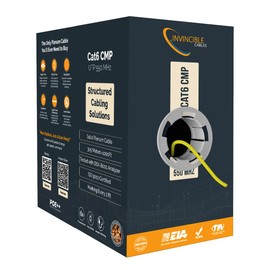 Invincible Cables Cat6 Plenum Cable 1000ft | 0.57mm 100% Pure Copper, 550 MHz, 23AWG, UTP |DSX-8000 Analyzer Tested Up to 100m |10GB, PoE, PoE+ & PoE++ | Industry’s Most Accredited Cable (Yellow)