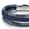 COOLSTEELANDBEYOND Men Women Three-Strand Navy Blue Braided Leather Cotton Rope