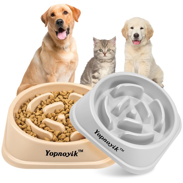 Slow Feeder Dog Bowls 2PCS, Anti-Slip Maze Puzzle Dog Feeding