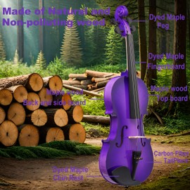 Crafteem 1/4 Fiddle Purple Colored Premium Violin Outfit for Beginners Adults Kids With 5 Color Fingering Tape- Handcrafted Student Beginner Violin.(Purple, 1/4)