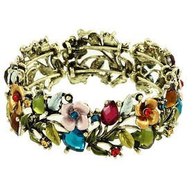 Falari Vintage Flower Bracelet Bangle Crystal Beads Hand-Painted Multi BG401-AGMT