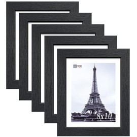 VCK 8x10 Solid Wood Picture Frame Set of 5,Textured Exclusive Black Picture Frames, Wall Hanging