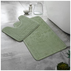 Lions Bath Mat - 2 Piece Greek Key Pattern Bath Mats for Bathroom, Non Slip Bathroom Mats Pedestal Set, Super Soft Washable Toilet Rugs, Quick Dry Water Absorbent, Sage Green