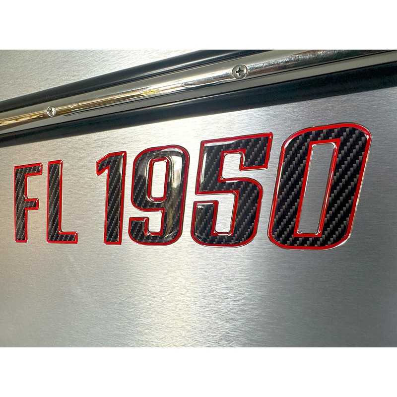Boat Registration Stickers - Domed Carbon Fiber Numbers with Red