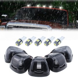 GLOFE 5X Black Smoke Lens Cab Roof Marker Running Lamps w/White LED Lights Compatible with Ford F150 F250 F350 F450 F550 F650 F750 E150 E250 E350 E450 1999-2016 Super Duty Pickup Trucks