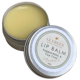 Le Green Lip Balm, Natural Lip Balm, with Beewax & Vitamin E, Peppermint & Tea Tree, All Natural Ingredients for moisturising, Soothing Dry Chapped Lips, 10g (in Tin)