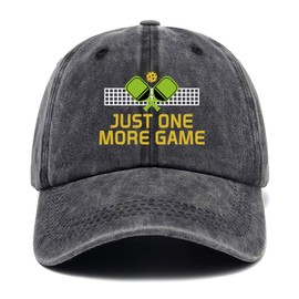 Just One More Game,Funny Hats,Pickleball Hats for Men Women,Vintage Caps,Adjustable Cotton Baseball Cap for Men Women Black