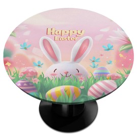 cfpolar Round Fitted Tablecloth, Easter Eggs Cute Bunny Elastic Edge Table Cover Wipeable Round Table Cloth for Indoor Outdoor Use Fits Tables up to 45-50inch Diameter