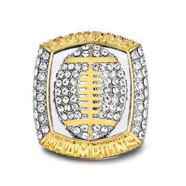 charlinliol Football Championship Ring, Crystal Rhinestone Studded, Two-Tone Gold and Silver, Sports Champions Memorabilia (SIZE 11)