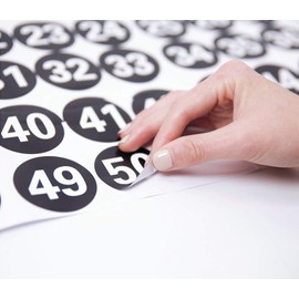NAVAdeal 2" & 3" Round Number 1-50 Adhesive Stickers in Blue, Red, Black Color - Inventory Storage Labels - Great for Marking Bins or Toolbox for Daily Use in School, Office, Classroom (Black, 2")