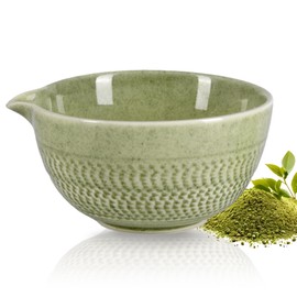 CAMATET CAMATET Matcha Bowl with Spout, 500 ml/18 oz Ceramic Matcha Mixing Bowl, Japanese Ceremonial Matcha Chawan for Matcha Powder/Salad/Fruit/Soup/Tea - Matcha Green