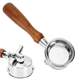 DIBTSA 58mm Portafilter Compatible with Gaggia, Double Spouts 2 Ears, with 304 Stainless Steel Reusable Filter Basket and Wood Handle, Espresso Machine Replacement Parts