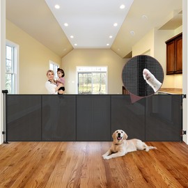 Reinforced 41" Tall × 120" Extra Wide Retractable Baby Gate with Support Rods, Indoor Extra Long Baby Gate Retractable Dog Gate Outdoor Retractable Gate Extra Tall Pet Gate for Large Openings, Black