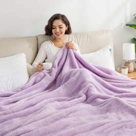 Berkshire Blanket Classic Extra-Fluffy™ Plush Blanket, King Size Bed Blanket, Soft Fuzzy Fluffy Long Hair Blanket for Couch Sofa Bed, Pastel Lilac Purple, 90x108 Inches