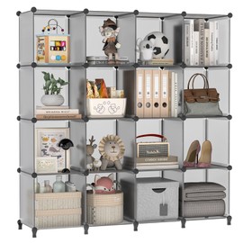 FUNLAX Cube Storage Organizer, Cube Storage Shelf, Cubical Storage Shelves, Cube Organizer, Modular Storage Cube Suitable for Bookself, Clothes, Closet Organizers and Storage (Light Grey, XXL)