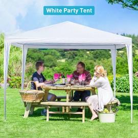 10'x10' Outdoor Party Tent, Tents for Parties, Wedding, Birthday, White Canopy Tent with 0 Removable Sidewalls & Transparent Windows, Outside Gazebo Event Tent for Backyard, Patio and Garden