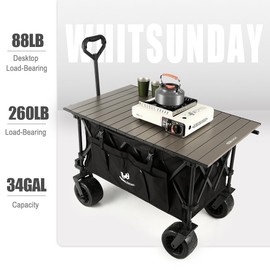 Whitsunday Collasible Wagon, Large Capacity 400Lbs, All-Terrain Wheels Heavy Duty Utility Wagon for Gardening Shopping Fishing Camping Outdoor Picnic Black