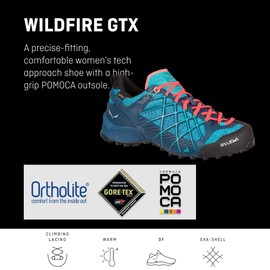 Salewa Women's Ws Wildfire GTX Walking Shoe, Navy Blazer Fluo Coral, 8 US