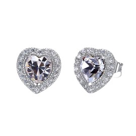 Mayfer | Aretes tipo broquel para mujer en forma de corazón decorados con cristales austriacos - Color cristal