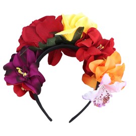 Lurrose 1PC Halloween Rose Flower Headband, Day of The Dead Flower Crown, Mexican Flower Headpiece for Halloween Cosplay Carnival Party