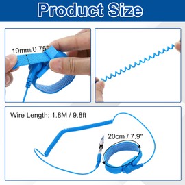 sourcing map 2Pcs Anti Static Wrist Strap Blue 7.9" Perimeter Esd Anti Static Wristbands with Alligator Clip Length 1.8M Adjustable for Sensitive Electronic Devices