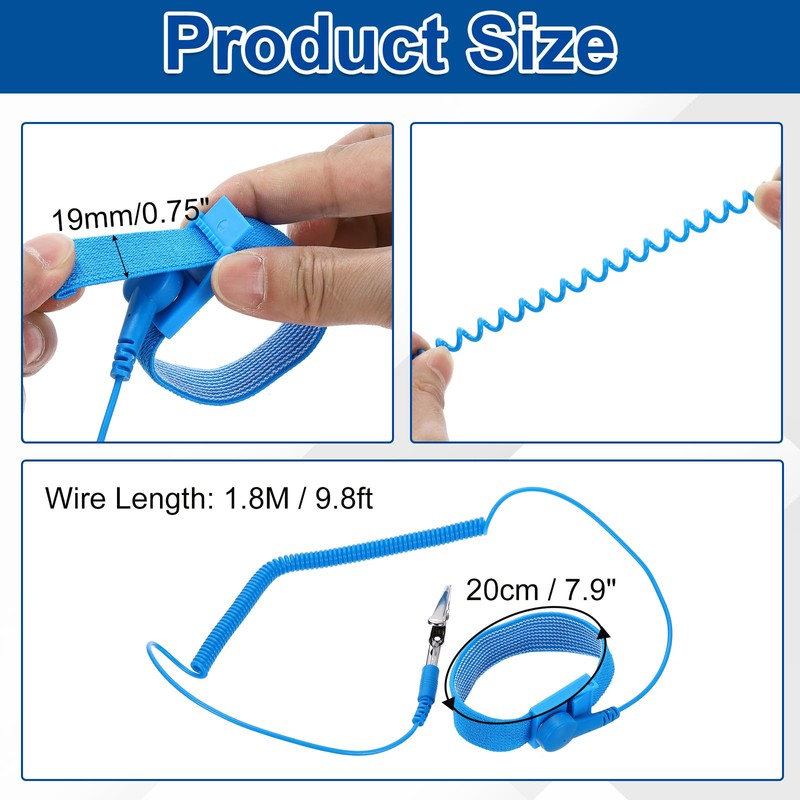 sourcing map 2Pcs Anti Static Wrist Strap Blue 7.9" Perimeter