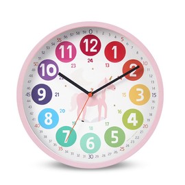DASIAUTOEM Children's Wall Clock, Silent Colourful Children's Wall Clock, Diameter 25.4 cm Wall Clock for Boys and Girls, Children's Watch, Reading Aid in the Children's Room for Children's Room,