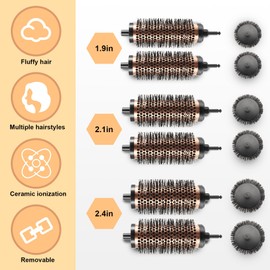 Yocdunm Round Hair Brush Set Detachable Handle Hair Roller Brush 3 Sizes Round Hair Brush for Blow Drying with 6 Positioning Clips,6 Barrels 1 Handle