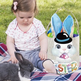 Easter Bunny Basket Bags for Kids, Rabbit Ears Design Gift Basket, Tote Bag for Egg Hunting, Candy and Gifts Carry Buckets, Party Gift Bags(Blue)